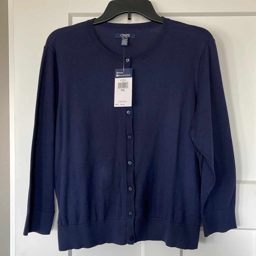 Chaps Petite XL Navy Sweater with 3/4 length sleeves